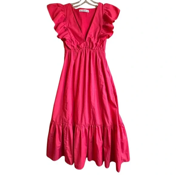 Abercrombie & Fitch Pink Flutter Sleeve Tiered Maxi Dress Size XS