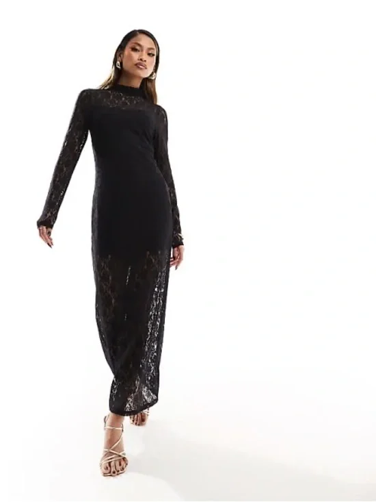 Abercrombie & Fitch Lace Maci Dress in Black NWT