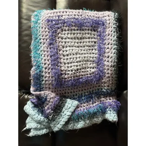Granny Square Afghan 6’ 6” x 3’ Pastel Crochet Soft Blanket Throw Fun Fur Gift