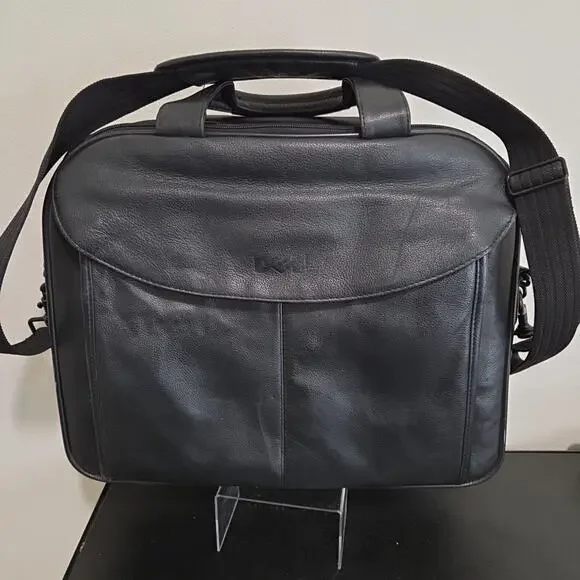 Vintage Dell Laptop Leather Bag Carry On With Expandabe Storage Shoulder Strap