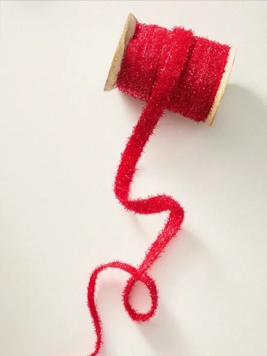 Anthropologie Make It Merry Red Eyelash Gift Wrap Ribbon New
