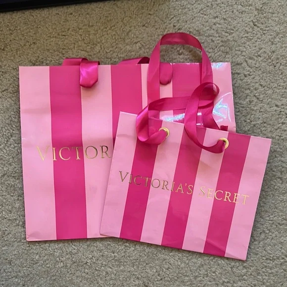 Victoria's Secret Pink Striped gift Bags. 1 medium, 1 small