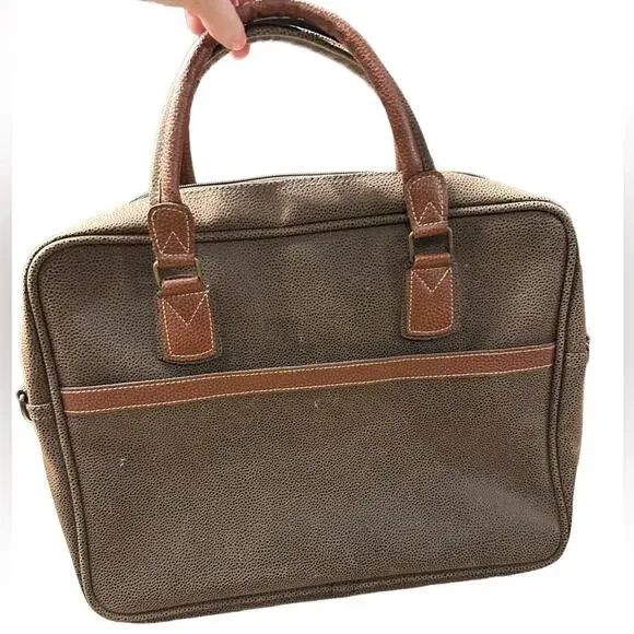 Pebble Grain Faux Suede Laptop Bag Padded Insert Brown/Rust with shoulder strap