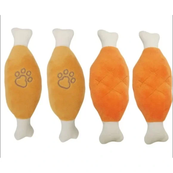 4 Pack Plush Squeaky Chicken Leg Drumstick Dog Toys Orange Tan 20cm Food Themed‎