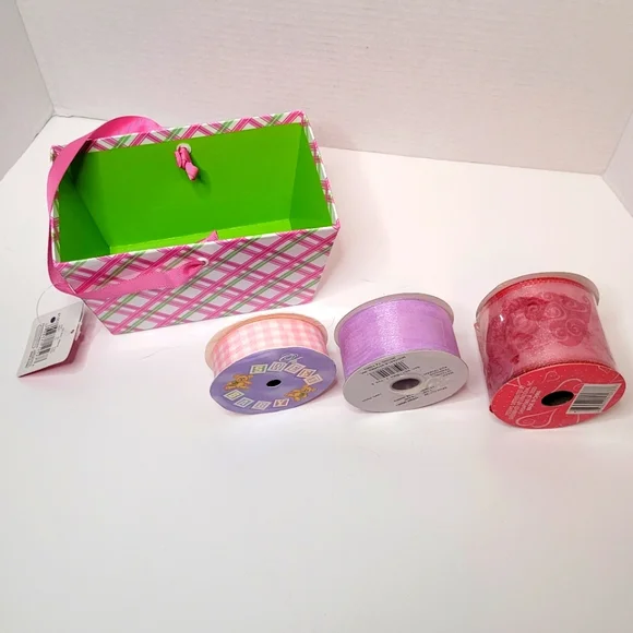 New 3 Spools Fancy Ribbon for Gifts Crafts in Small Gift Basket Box NWT
