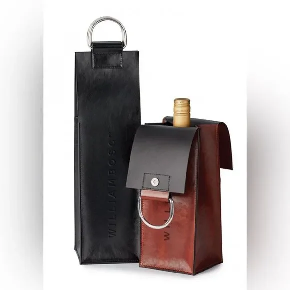 Spector & Co Faux Leather Doh Le D Ring Handle Black Bottle Carrying Case