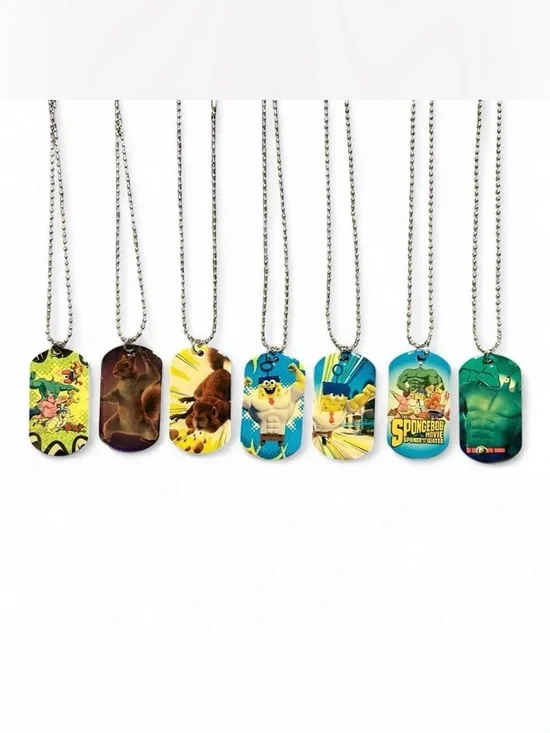 SpongeBob Movie Dog Tag Necklace Set - Bright Blue & Yellow Cartoon Charms