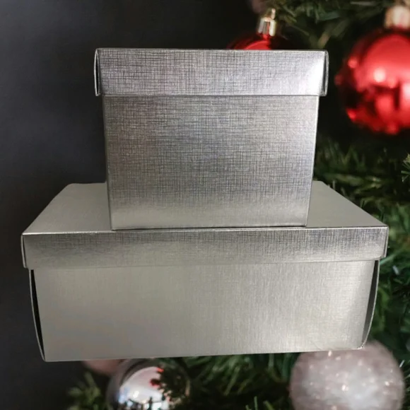 2 Bergdorf Goodman Silver Logo Gift Boxes 6.5x6.5x5.5 + Larger 12x6x5