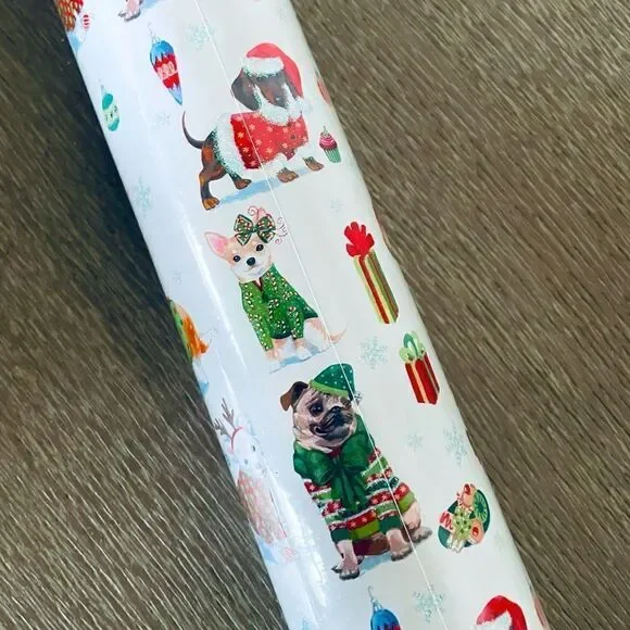 NWT Christmas Lifelike Dogs Glitter Gift Wrap Wrapping Paper Roll