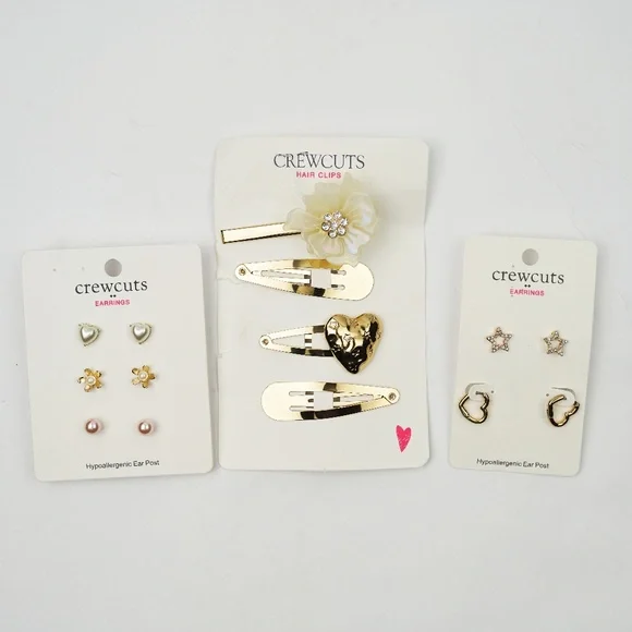 New JCREW Crewcuts Girls Assorted Earrings and Hair Clips Lot