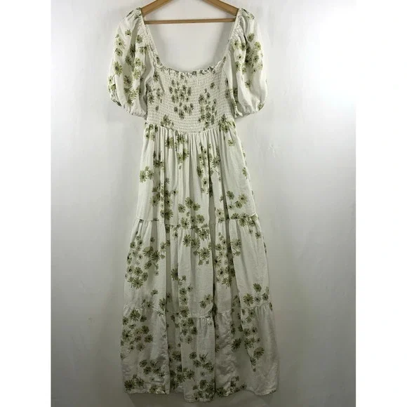 Abercrombie Fitch Floral Prairie Tiered Smocked Puff Slv Maxi Dress S/M Cottage