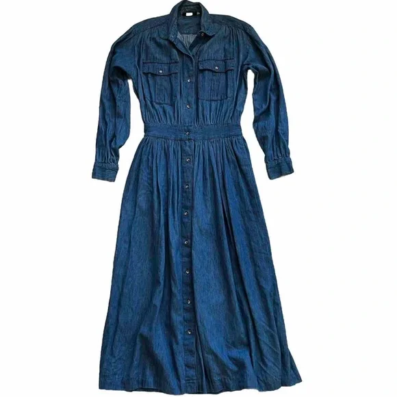 ABERCROMBIE & FITCH VINTAGE DENIM MAXI DRESS SIZE 10 COTTAGECORE PRAIRIE TRENDY