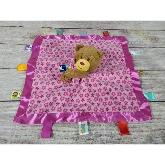 Taggies Plush Brown Teddy Bear Lovey Security Blanket Pink Satin Trim 14