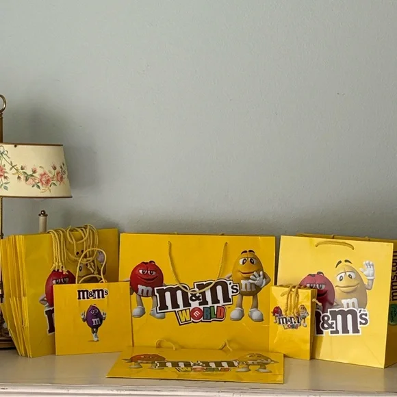 🔵🟢🟠 M&M's World Yellow Gift Bags Set 🟡🟣🔴