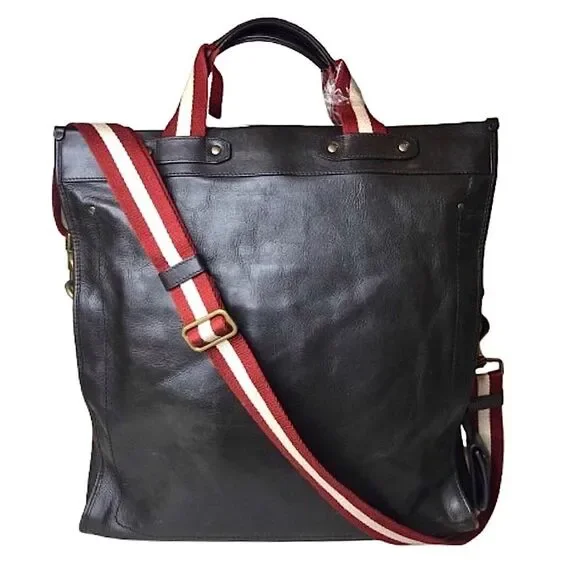BALLY Brown Leather Trainspotting Work Bag Red Stripe Adjustable Shoulder Strap