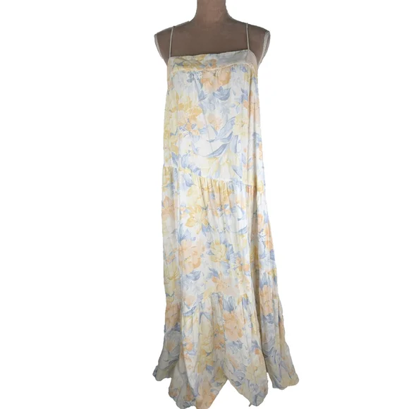 Abercrombie & Fitch Ruffle Floral Maxi Dress Sz L FairyCore Cottage Preppy Girly