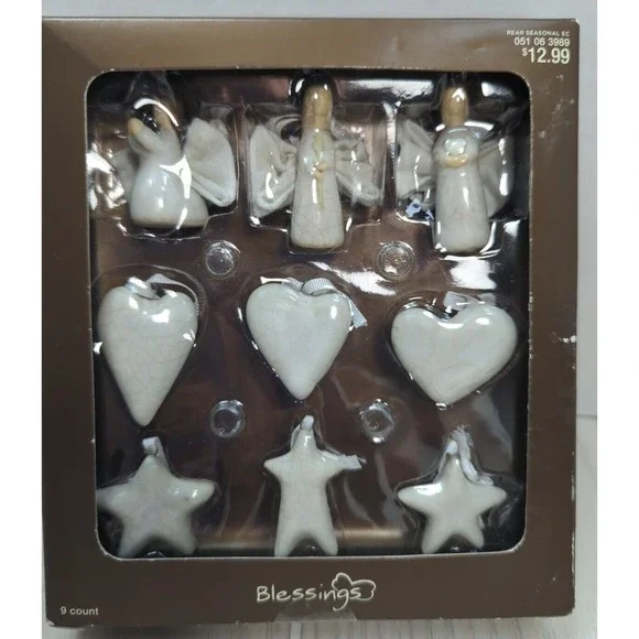 Christmas Blessings Target Hearts Angels mini ornaments aged crackle look white