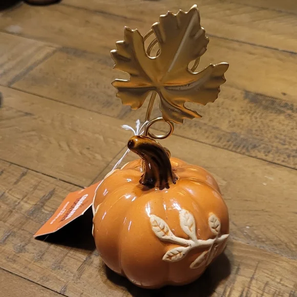 Orange Ceramic Fall Pumpkin Photo Clip Holder From Target, Orange And Gold