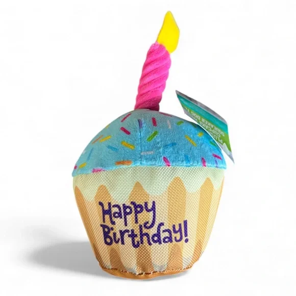 Birthday Dog Plush Squeaky Toy Cupcake NEW