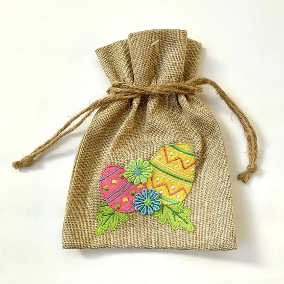 Pier 1 Easter eggs appliques burlap gift bags set of 4