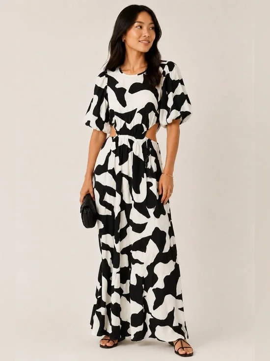 Abercrombie & Fitch Black White Short Sleeve Cutout Maxi Dress S
