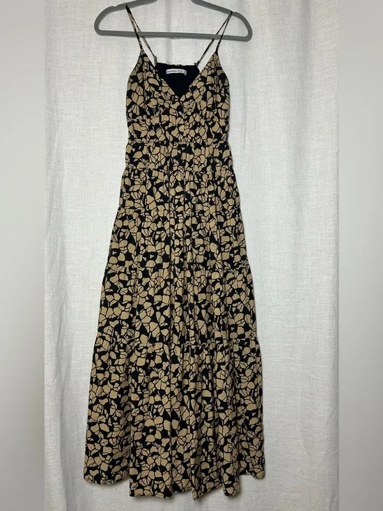 Abercrombie & Fitch Black Maxi Dress with Beige Leaf Print