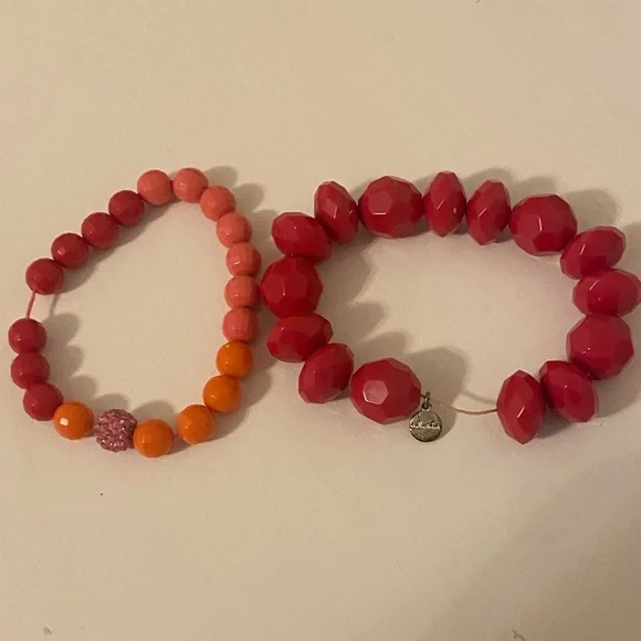 Girls Stella and Dot Small Two Piece Bracelet Set Rose Red Coral and Pink 2 pack