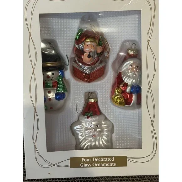 Box of 4 Glass Christmas Ornaments In‎ Box Target 2001 Santas Snowman