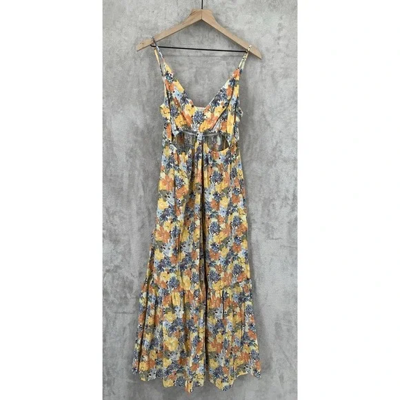 Abercrombie & Fitch Dress Large Petite Orange Blue‎ Floral Cut Out Maxi Vacation