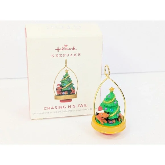 Hallmark 2019 Chasing His Tail Keepsake Miniature Christmas Ornament‎ Dog