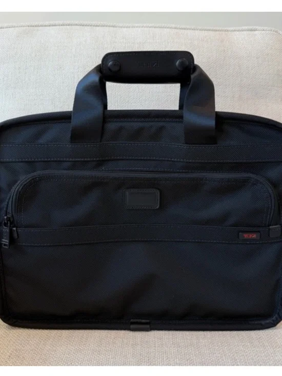 Tumi Black Nylon Laptop Briefcase with Subtle Red Logo