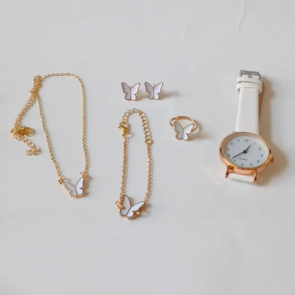 NWT 5pc White Butterfly Jewelry Set