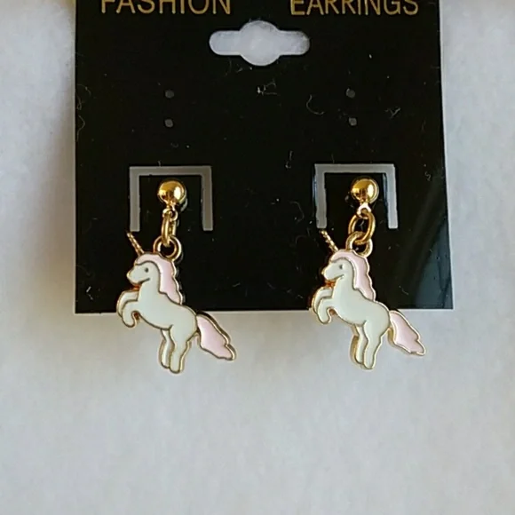 Girls white, gold, & pink unicorn post earrings