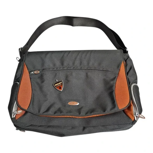 Tumi Ducati Corse Messenger Bag Laptop Crossbody Shoulder Travel Gray Orange