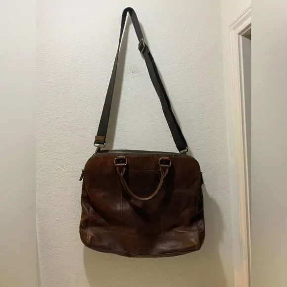 Fossil Briefcase Mens Brown Leather Bag Laptop Messenger