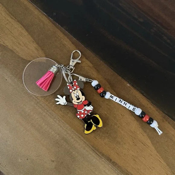 Handmade Minnie Mouse Keychain Beaded Charm – Disney Gift Key Ring