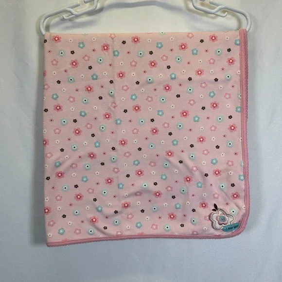 Carters Pink Baby Blanket Flowers I Love You Just One Year Vintage Cottage Y2K