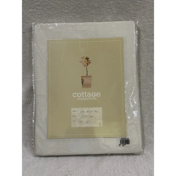 NWT Cottage Collection Knit Throw Blanket 100%‎ Cotton Ivory 50