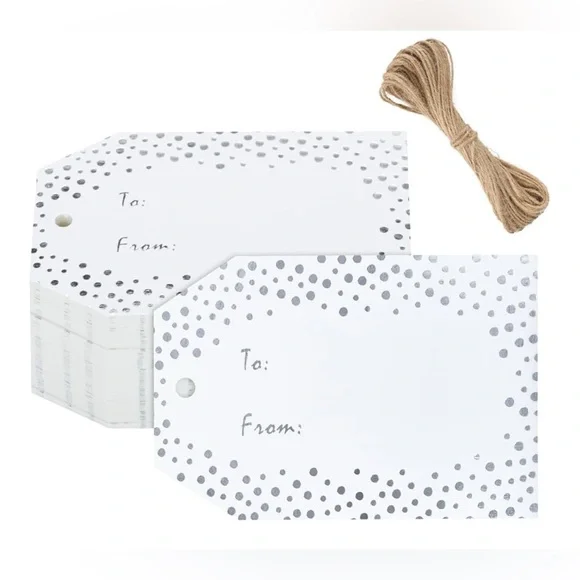 Silver Foil Dots Gift Tags with Twine