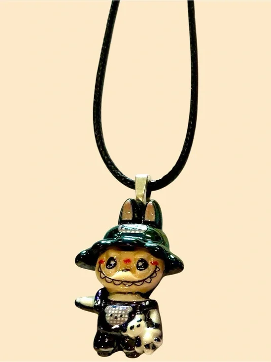 Lot of 5 handmade Labubu bunny charm necklaces on cords w/ extender 1 of a kind
