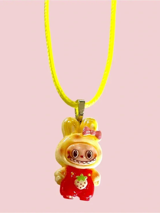 Lot of 6 Handmade Labubu Bunny Charm Necklaces on cords w/ extenders 1 of a kind