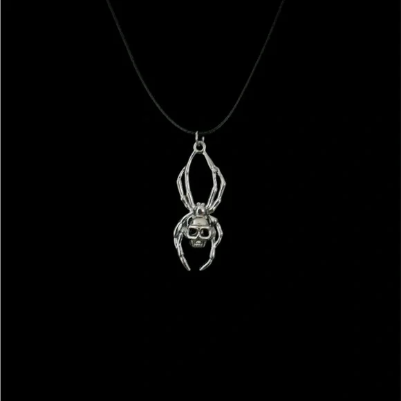 Spider Skull Pendant Necklace Gothic Aesthetic Black Cord Jewelry Unisex