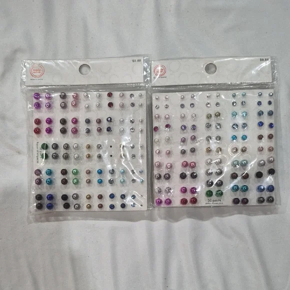 New Girl's Colorful Stud Earrings Set 98 Pairs Hyoallergenic