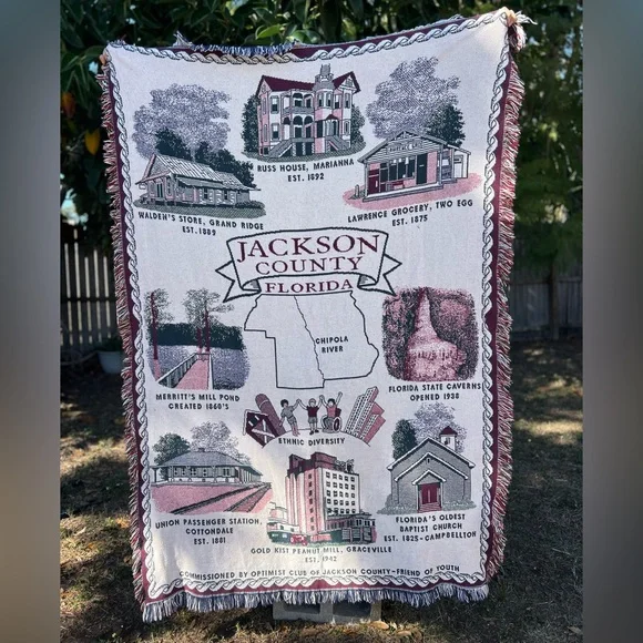 Vintage Jackson County Florida Woven Tapestry Blanket Throw | Americana Historic