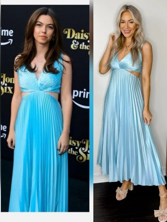 NWT Abercrombie And Fitch Light Blue Pleated Cutout Maxi Dress Giselle Sz Large
