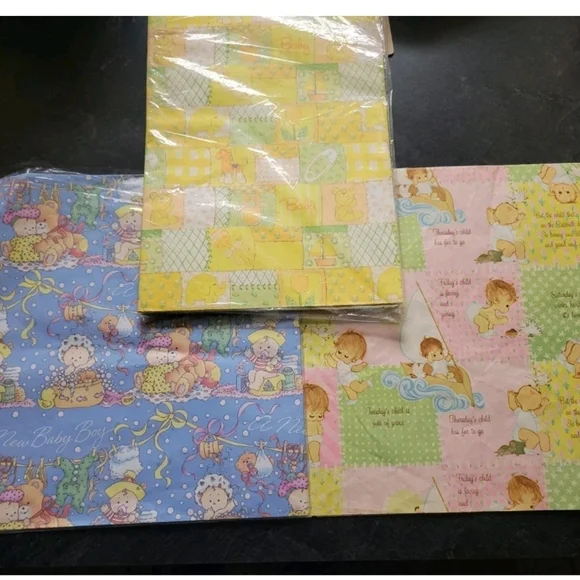 NEW Vintage Baby Shower Gift Wrapping Paper Art Deco MCM American Greetings 60s