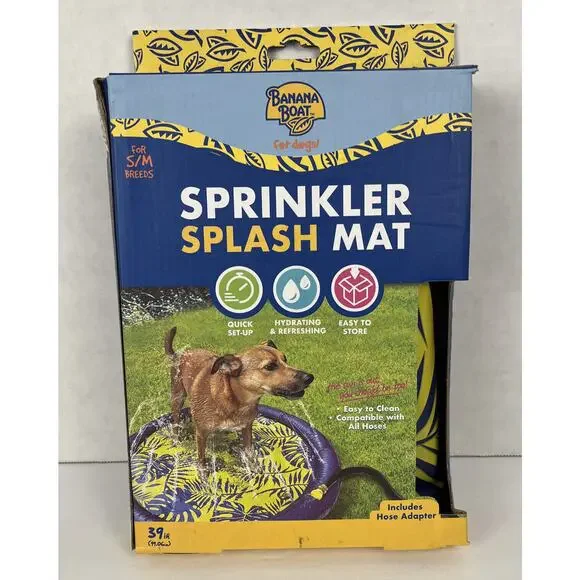 Banana Boat Sprinkler Dog Splash Mat Small-Medium Breeds 39 in Hose Compatible
