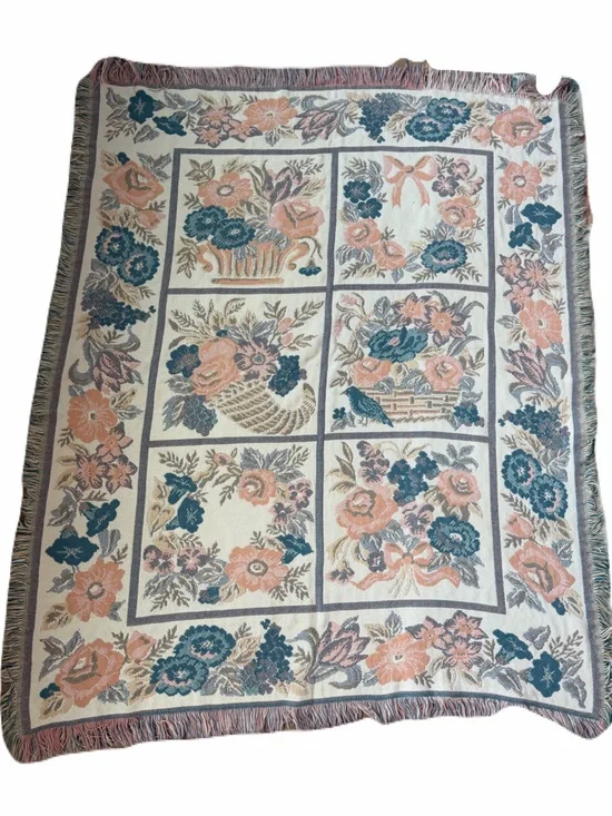 Cottagecore Vintage Croquette Tapestry Throw Blanket 45”x55”