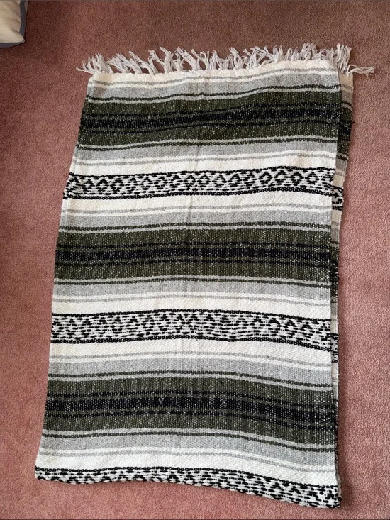 Olive, White, Grey, Black Striped Woven Throw Blanket - Unbranded from Arizona