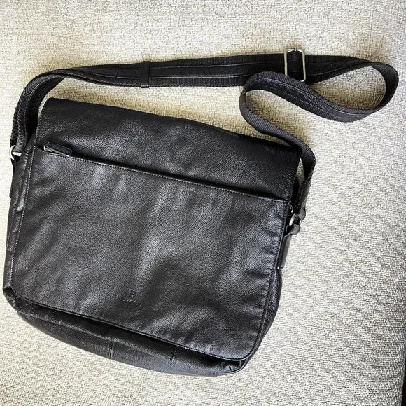 NEXAGONA laptop bag Black leather computer bag Laptop case shoulder bag